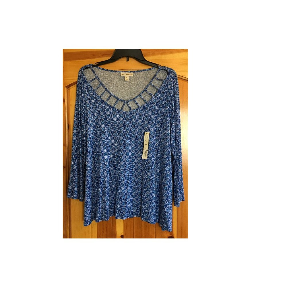 Women's XL Royal Blue 3/4 Sleeve Top Blouse Stretch Dana Buchman NWT $36